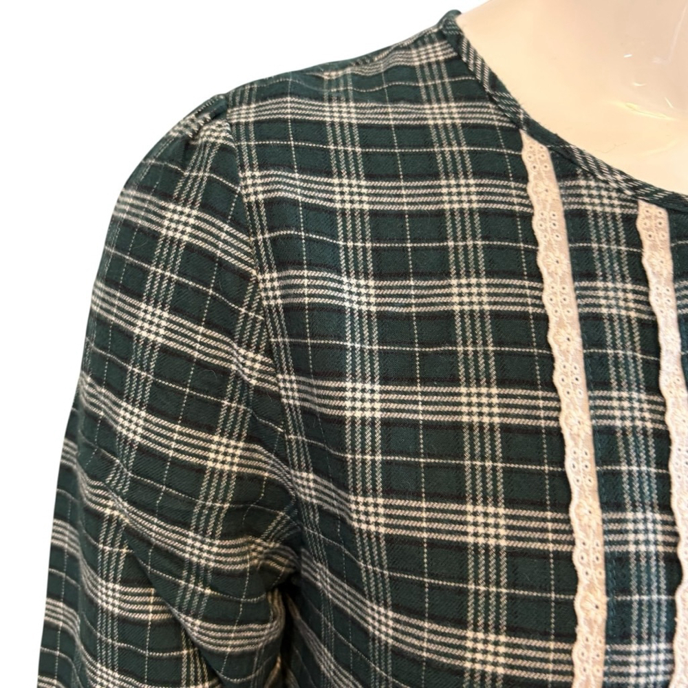 Charter Club Green Plaid Flannel Night Gown, M, Lace Trim - Picture 7 of 16